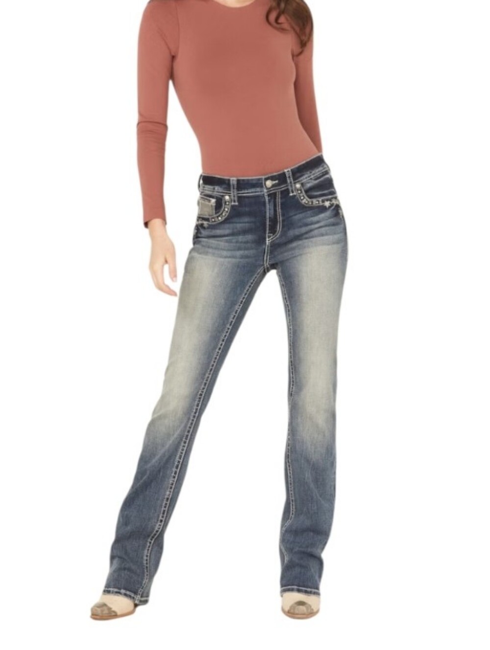 Grace Easy Fit Mid Rise Boot Cut Jeans 28